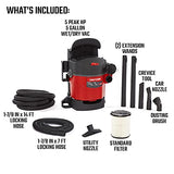 CRAFTSMAN CMXEVBE17925 5 Gallon 5.0 Peak HP Wet/Dry Wall Vac, Wall-Mounted Shop Vacuum with Attachments Craftsman