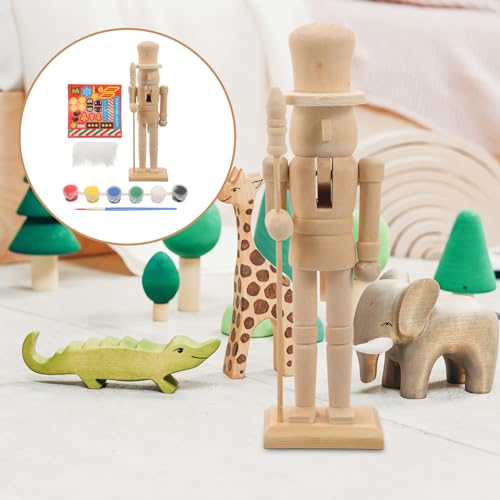Tofficu Unfinished Wood Nutcracker Figures, 1 Set 18cm DIY Unpainted Nutcracker Ornaments Christmas Craft Blank Paint Toy Hanging Soldier Puppets for Tofficu
