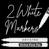 ARTISTRO 2 White Acrylic Paint Pens for Rock Painting Ceramic Wood Glass Tire Plastic - 0.7mm Extra Fine Tip Paint Markers Ideal for Labeling DIY ARTISTRO