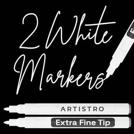 ARTISTRO 2 White Acrylic Paint Pens for Rock Painting Ceramic Wood Glass Tire Plastic - 0.7mm Extra Fine Tip Paint Markers Ideal for Labeling DIY ARTISTRO