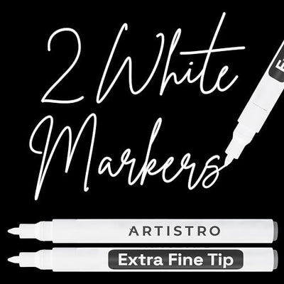 ARTISTRO 2 White Acrylic Paint Pens for Rock Painting Ceramic Wood Glass Tire Plastic - 0.7mm Extra Fine Tip Paint Markers Ideal for Labeling DIY
