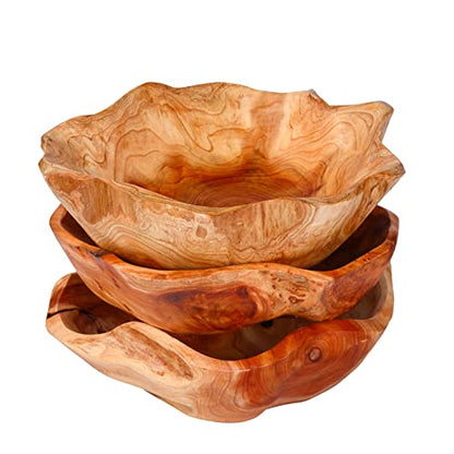 BIGPIPI Wooden Bowl for Decor, Natural Shape Solid Wood Carved Fruit Bowl, Decorative Wooden Bowl for Table Centerpiece Office Home Decor, - WoodArtSupply