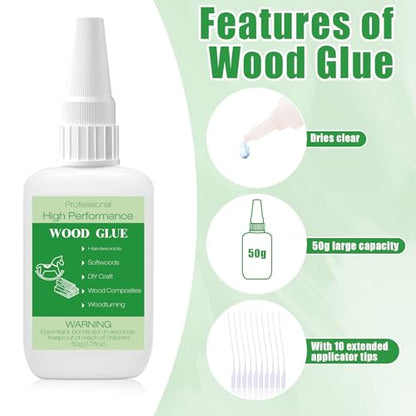 50g Wood Glue Clear- Heavy Duty Wood Glue for Furniture Woodworking, Strong  Adhesive Waterproof Super Glue Gel for Wood Crafts