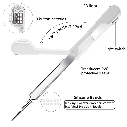 Vinyl Weeding Tool Set with 3 Pcs LED Light, Weeding Hook, Tweezers, Pin for Crafting, Small Vinyl Projects, Paper & Iron-on Projects, LED Vinyl - WoodArtSupply