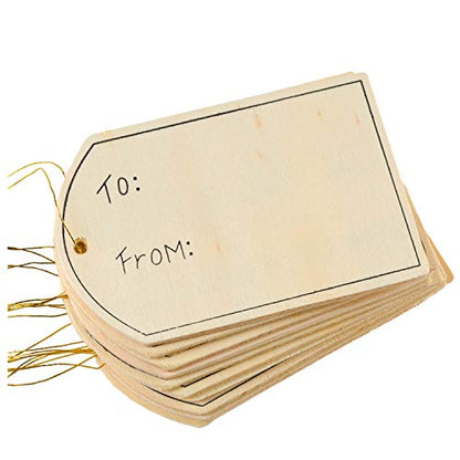 Ready to Decorate Unfinished Wood Christmas Gift Tag Ornaments with Jute Hangers | 24 Tags