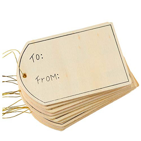 Ready to Decorate Unfinished Wood Christmas Gift Tag Ornaments with Jute Hangers | 24 Tags Factory Direct Craft