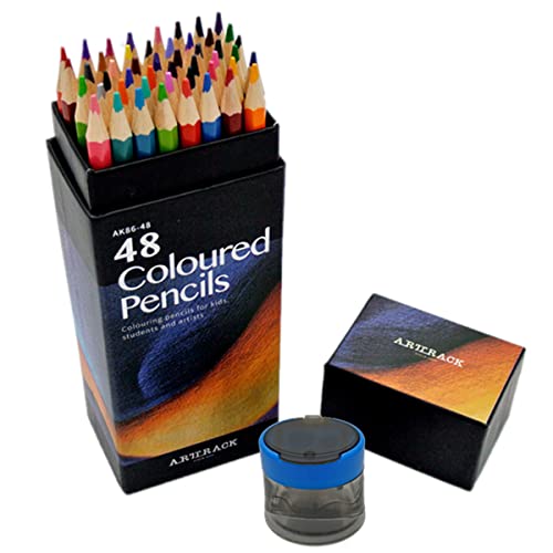 Professional Vibrant Colored Pencil Set – 48 Pack Soft Oil-based Cores Hexangular Premium Sharpener Case Writing Coloring Books Drawing Arts - WoodArtSupply