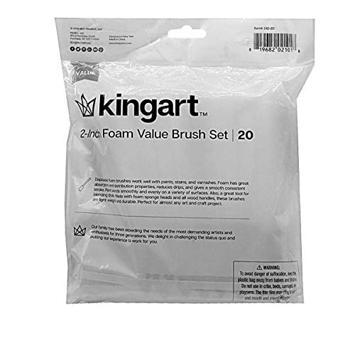 KINGART 242-20 Foam 20 Pc. Value Pack 2" Brush Set, Short Wood Handle, for Oil, Acrylic & Watercolor Paint, Great for Crafts, DIY Home Projects, KINGART
