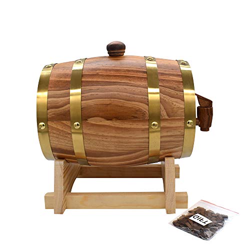 Large 10L Oak Aging Barrels Whiskey Barrel Dispenser Wine Bucket No Leak for Storage Wine & Spirits & Whisky (with baked oak chips) - WoodArtSupply