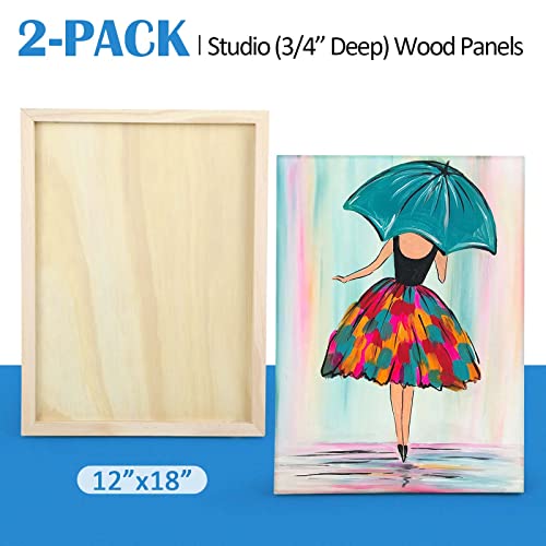 Falling in Art Unfinished Birch Wood Panels Kit for Painting, Wooden Canvas 2 Pack of 12x18 Studio 3/4" Deep, Cradle Boards for Pouring, Art, Crafts, - WoodArtSupply