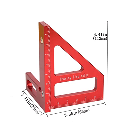 KETIPED Imperial 3D Multi-Angle Measuring Ruler,45/90 Degree Aluminum Alloy Woodworking Square Protractor, Miter Triangle Ruler High Precision Layout