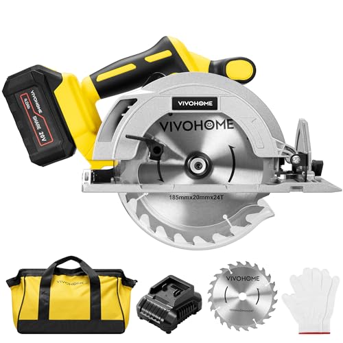 VIVOHOME 7-1/4-Inch Circular Saw Kit, 20V Brushless 4000 RPM, Max Cutting Depth 2-12/25"(90°), 1-5/8"(45°), Cordless Saw with a 4.0-Ah Battery, Fast VIVOHOME