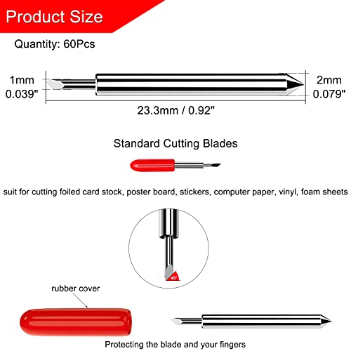 CJRSLRB 60Pcs Replacement Cutting Blades for Cricut Explore Air 2 /Air 3/Maker/Maker 3/Expression, 45 Degree Standard Fine Point Blade for Most Vinyl CJRSLRB