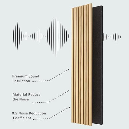 FurniFusion Acoustic Wood Wall Panels, 2 Pack 94.49” x 12.6” Soundproof Wall Panels, Wood Slat Wall Panels for Wall Decor (Natural Oak) - WoodArtSupply