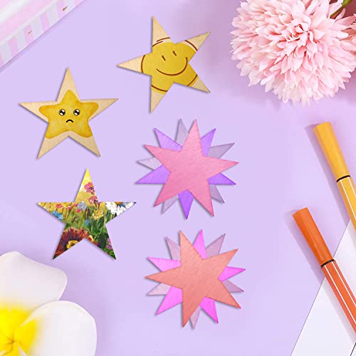 yueton 100PCS 40mm/1.57inch Unfinished Blank Star Wood Pieces Wood Slices Wood Chips Wooden Star Embellishments Christmas Tree Star Cutouts Ornaments yueton
