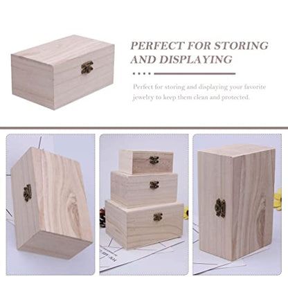 TOYANDONA 5Pcs Unfinished Wooden Boxes, Unfinished Wood Boxes Unpainted Wooden Boxes for Crafts DIY Wood Box with Hinged Lid Art Hobbies Jewelry Box - WoodArtSupply