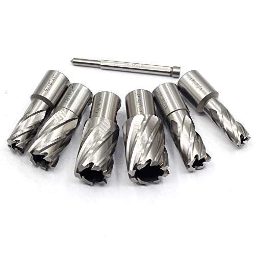 OSCARBIDE Annular Cutter Set 7 Pieces 3/4" Weldon Shank 1"Cutting Depth,1/2 to 1-1/16 inch Diameter,2 Flats Annular Cutters HSS Mag Drill Bits Kit OSCARBIDE