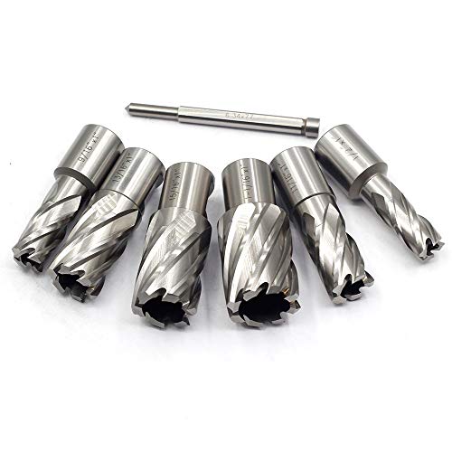 OSCARBIDE Annular Cutter Set 7 Pieces 3/4" Weldon Shank 1"Cutting Depth,1/2 to 1-1/16 inch Diameter,2 Flats Annular Cutters HSS Mag Drill Bits Kit - WoodArtSupply