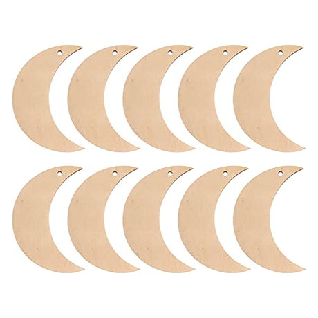 Milisten 10pcs Moon Wood Cutouts Unfinished Wooden Moon Shape Craft Blank for Home DIY Projects Craft Decor, 6. 5X10CM Milisten