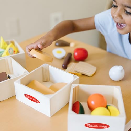 Melissa & Doug Food Groups - 21 Wooden Pieces and 4 Crates, Multi - Play Food Sets For Kids Kitchen, Pretend Food, Toy Food For Toddlers And Kids Melissa & Doug