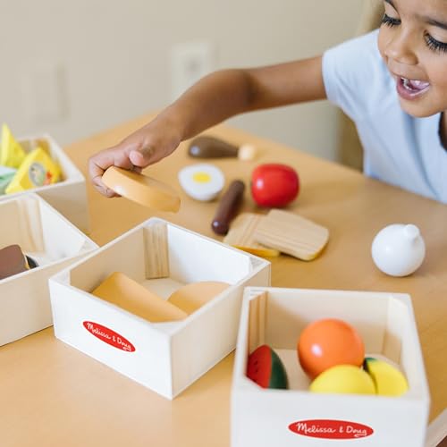 Melissa & Doug Food Groups - 21 Wooden Pieces and 4 Crates, Multi - Play Food Sets For Kids Kitchen, Pretend Food, Toy Food For Toddlers And Kids