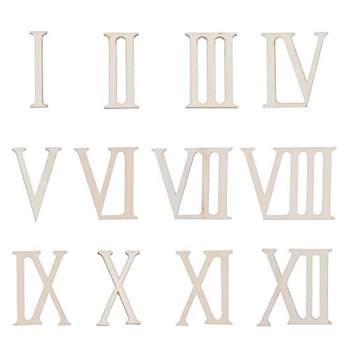 SUPVOX 12pcs Unfinished Wood Cutouts Wooden Roman Numerals Shape Wooden Numbers for Craft Wood Embellishment SUPVOX