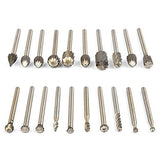 Tungsten Carbide HSS Rotary Burr Set - APlus 20pcs Wood Carving Drill Bits Set with 3mm 1/8 inch Shank for DIY Woodworking, Carving, Engraving, APlus