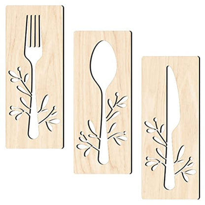 GANAZONO 1 Set Wooden Fork Spoon Sign Wood Sign for Dining Room Fork Spoon Wall Art Rustic Wooden Kitchen Sign Mirror Decor Kitchen Wall Decor - WoodArtSupply