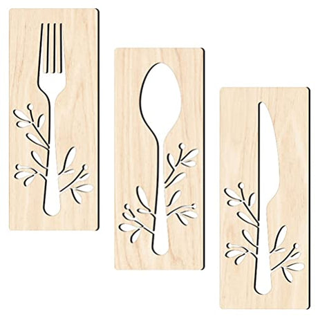 GANAZONO 1 Set Wooden Fork Spoon Sign Wood Sign for Dining Room Fork Spoon Wall Art Rustic Wooden Kitchen Sign Mirror Decor Kitchen Wall Decor GANAZONO