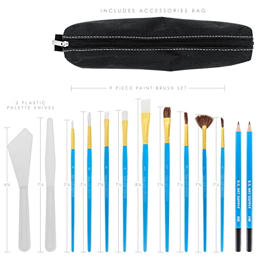 U.S. Art Supply 46-Piece Complete Artist Painting Set with Easel - 12 Acrylic & 12 Watercolor Paint Colors, Brushes, Canvas Panels, Watercolor Pad, U.S. Art Supply