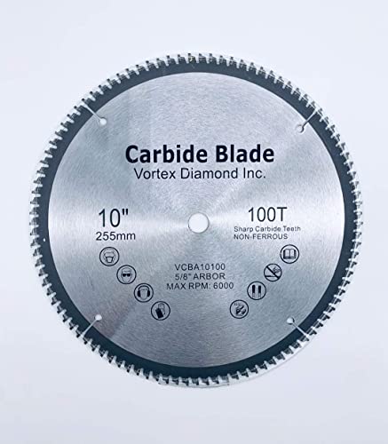 VORTEX DIAMOND VAB 10 Inch 100 Teeth TCT Non-Ferrous Metal Circular Saw Blade with 5/8" Arbor (10 Inch 100 Teeth) - WoodArtSupply