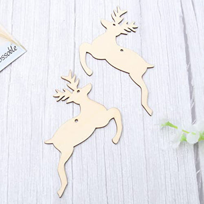 SUPVOX Wooden Chip Unfinished Wood Ornaments DIY Accessories Wood Cutouts Christmas Reindeer Wood Patches Home Bar Wedding Party 20pcs