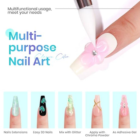 MIZHSE Solid Builder Gel – 2PCS 1oz Mermaid Pearl & Clear Hard Gel for Nails Kit with Nail Forms 3D Silicone Mold Soak-off U V 3D Nail Gel for Nail MIZHSE