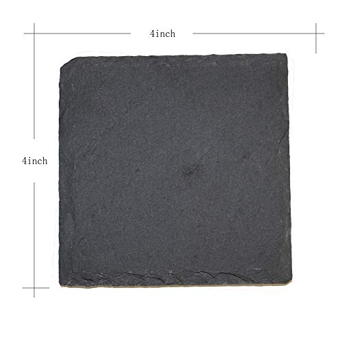 12 Pack 4 x 4 Inch Gorgeous Black Slate Stone Coasters Bulk Square Slate for Drink Bar Kitchen Home, Handmade Natural Rough Edge, Set of 12 MONKEY SUN
