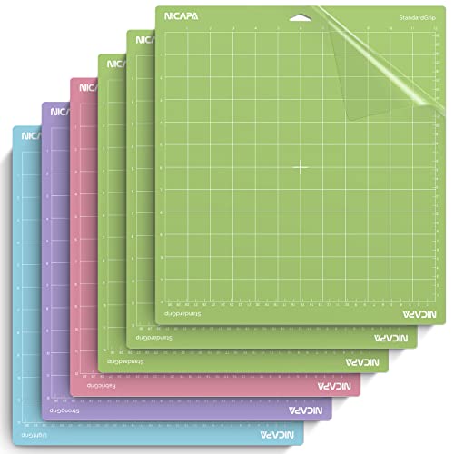 Nicapa Replacement Cutting Mat(12x12 inch）for Cricut Maker /3/Explore 3/Air /2/One (6pack-3xStandardgrip、Lightgrip、Stronggrip、Fabrigrip) NICAPA