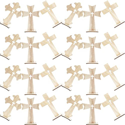 SEWACC 30pcs Cross Wood Jesus Wood Flower