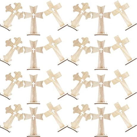SEWACC 30pcs Cross Wood Jesus Wood Flower SEWACC
