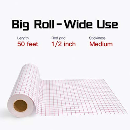 YRYM HT Clear Vinyl Transfer Paper Tape Roll-12 x 50 FT w/Alignment Grid Application Tape for Silhouette Cameo, Cricut Adhesive Vinyl for