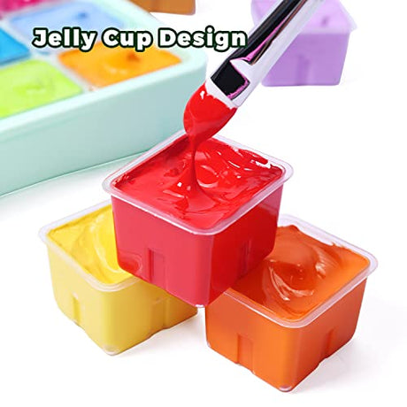 HIMI Gouache Paint Set, 24 Colors x 30ml Unique Jelly Cup Design with 3 Paint Brushes and a Palette in a Carrying Case Perfect for Artists, Students, Artme
