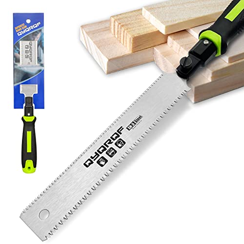 QYQRQF Japanese Hand Saw, 7 Inch Flush Cut Saw Double Edge Sided Pull Saw for Woodworking (Green) QYQRQF