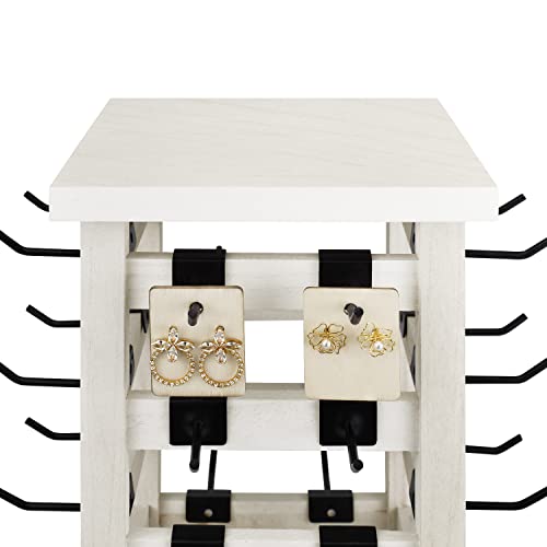 Ikee Design Wood Rotating Jewelry Display Tower With 42 Removabl Hooks,Spinning Earring Card Storage Display Stand for Store, Showcase, Tradeshow and Ikee Design