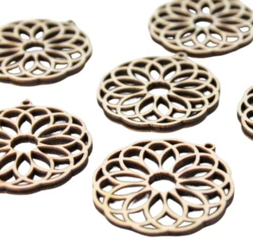 ALL SIZES BULK (12pc to 100pc) Unfinished Wood Wooden Laser Fancy Circle Flower Cutout Dangle Earring Jewelry Blanks Shape Crafts Made in Texas Texan Wood Crafts