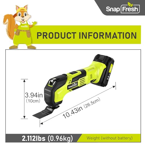 SnapFresh Cordless Oscillating Tool, 20V Oscillating Multi-Tool with 6 Speed, 3.2°Oscillating Angle, 22pcs Accessories, 2.0Ah Battery and Fast