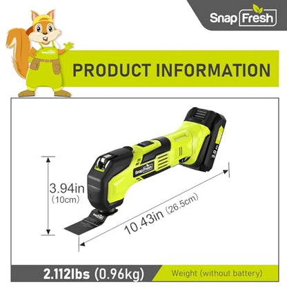 SnapFresh Cordless Oscillating Tool, 20V Oscillating Multi-Tool with 6 Speed, 3.2°Oscillating Angle, 22pcs Accessories, 2.0Ah Battery and Fast - WoodArtSupply