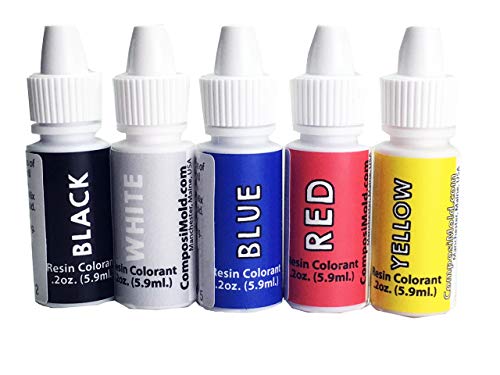 Epoxy Pigment (Colorant, Dye, Tint) 6cc (0.2 oz.) Kit Primary Colors, Mix to Make More Colors, Bright Vivid Epoxy Dye ComposiMold