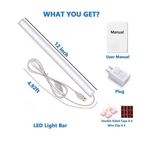 Under Cabinet Light, 12 Inch Plug in LED Closet Light with Memory Function, Cold White 6000K, Super Slim Dimmable Workbench,Under Counter Lights for JUSJUBR