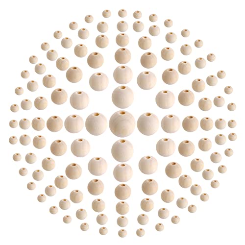 Foraineam 1000 Pieces Wood Beads Unfinished Natural Wooden Loose Beads Round Spacer Beads for Craft Making (6mm, 8mm, 10mm, 12mm, 14mm, 16mm, 20mm) Foraineam