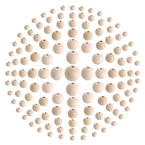 Foraineam 1000 Pieces Wood Beads Unfinished Natural Wooden Loose Beads Round Spacer Beads for Craft Making (6mm, 8mm, 10mm, 12mm, 14mm, 16mm, 20mm) - WoodArtSupply