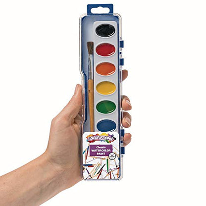 Colorations Best Value Watercolor Paint Set - 8 Vibrant Colors in Plastic Case with Brush, 1 Count (Pack of 1) - WoodArtSupply