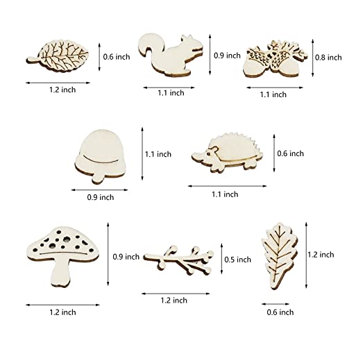 KUMGROT 100pcs Unfinished Wooden Ornament Mini Wood Pieces Mushroom Tree Squirrel Pine Cones Leaf Shaped for DIY Craft Handmade Supplies (Forest